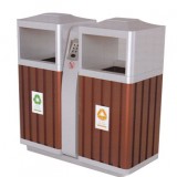 車站雙桶分類鋼木垃圾桶