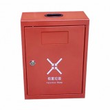 戶外方形掛壁式紅色烤漆不銹鋼有害垃圾桶