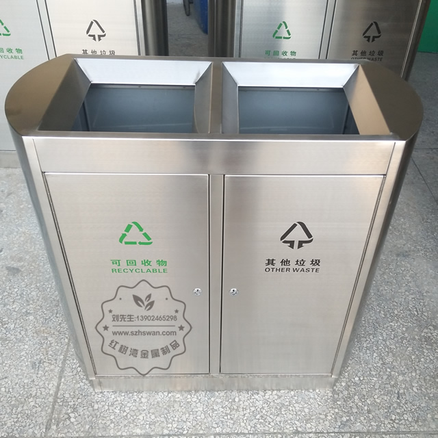 雙筒立式室內不銹鋼分類垃圾箱圖片001