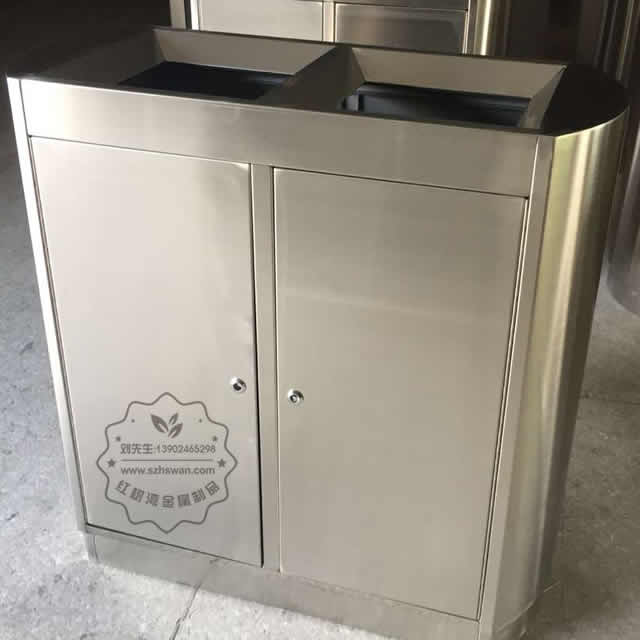 雙筒立式室內不銹鋼分類垃圾箱圖片002