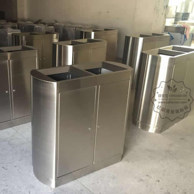 雙筒立式室內不銹鋼分類垃圾箱圖片003