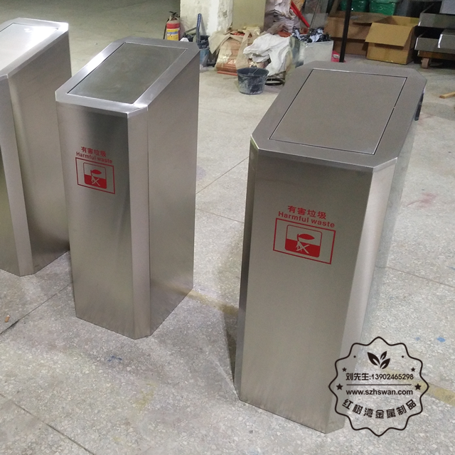 304#室內方形單桶不銹鋼垃圾箱