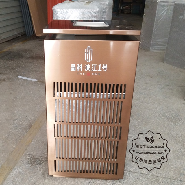 電鍍玫瑰金鏤空室內(nèi)方形不銹鋼垃圾桶圖片002