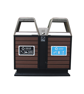 戶外防腐木雙分類鋼木垃圾箱主圖