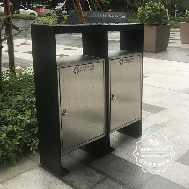 街道戶外搖蓋式不銹鋼分類垃圾箱圖片02