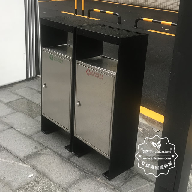 街道戶外搖蓋式不銹鋼分類垃圾箱圖片03