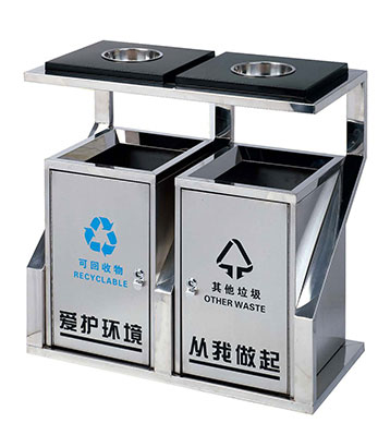機場大廳雙筒不銹鋼分類垃圾桶